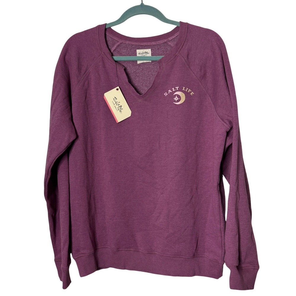 Salt Life Salt Tribe Berry Purple V-Neck Notch Sweatshirt Adult Size XL NEW